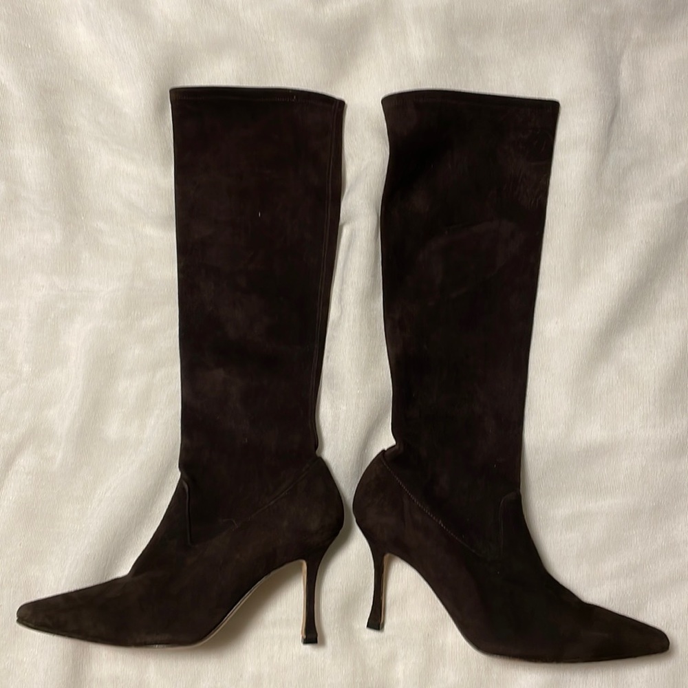Manila Blahnik suede sock boots